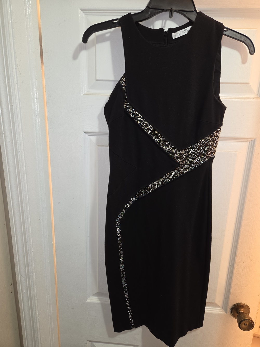 Versace Black Midi Dress with Sparkling Crystal Trim